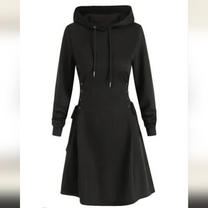 SHEIN Black Lace-Up Hoodie Dress